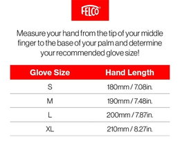 Felco størrelsesguide for handskelængde S til XL