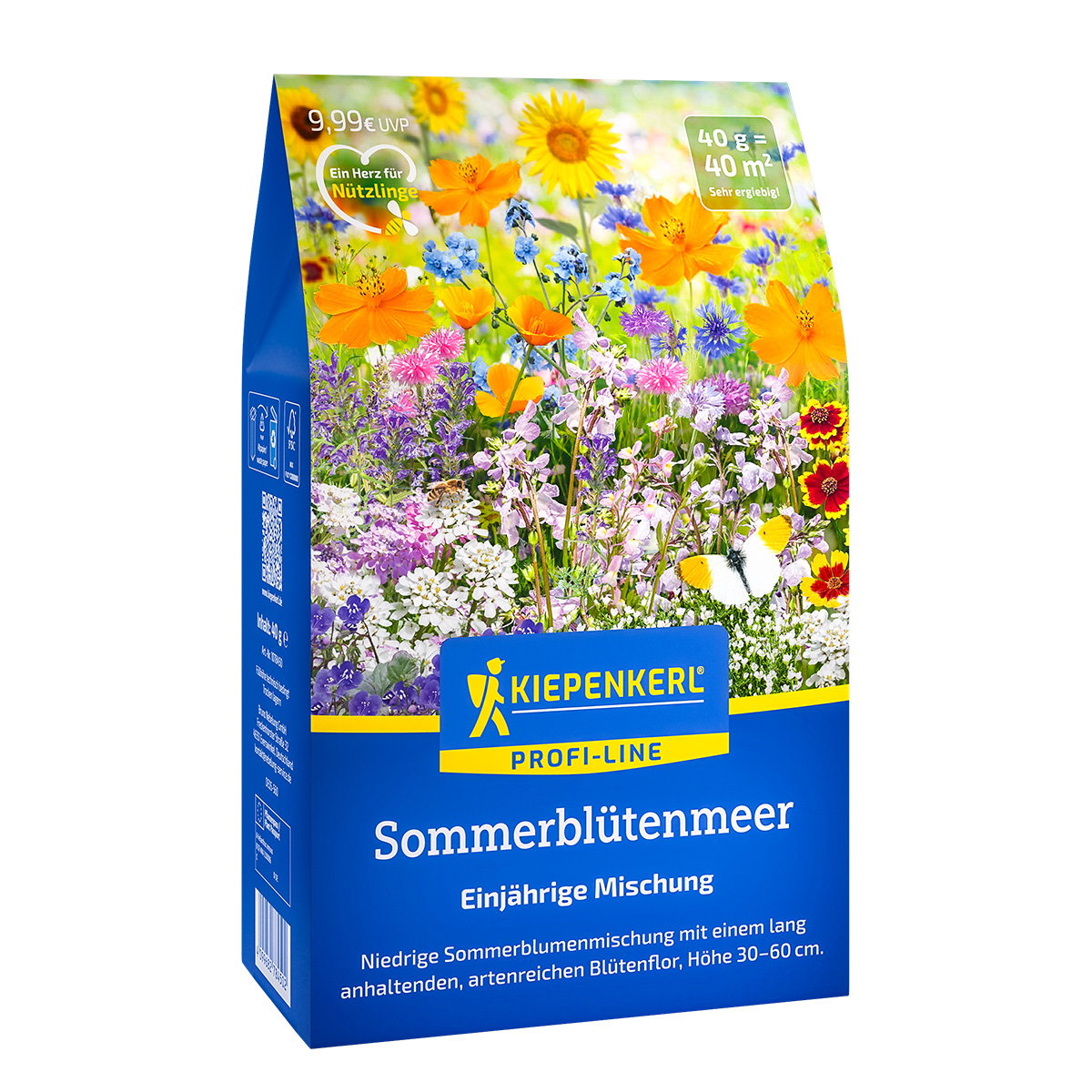 Kiepenkerl Blomsterblanding 'Sommerblomsterhav' til 40 m² - farverig lav blanding af etårige sommerblomster (30–60 cm) til bede, altankasser og krukker; tiltrækker bier og nyttige insekter
