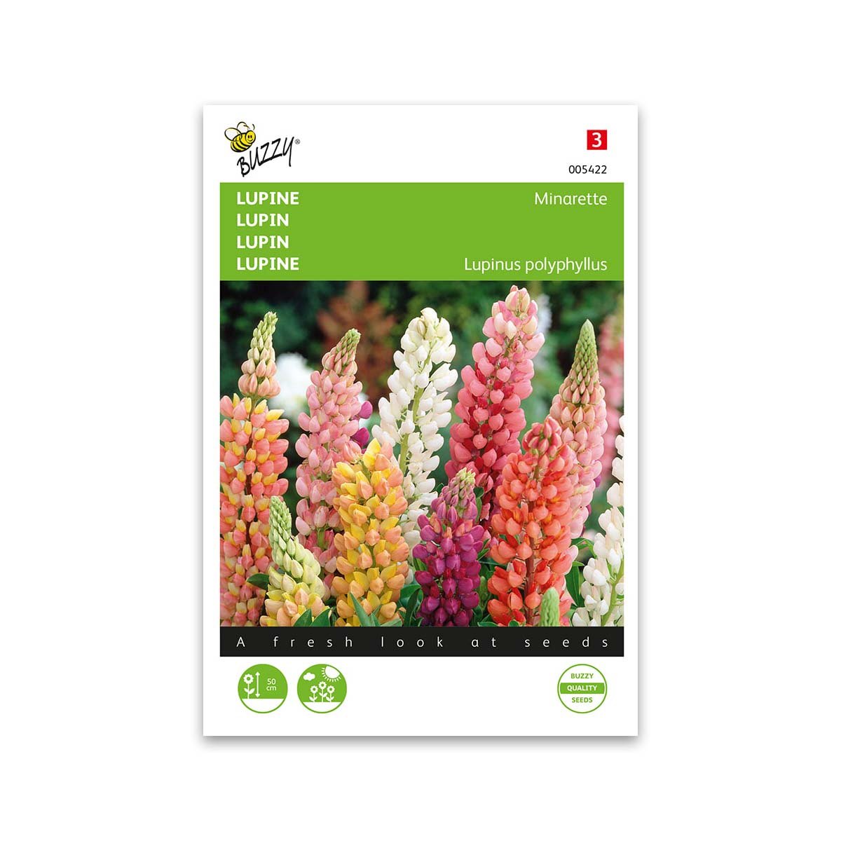 Pose med Lupin Minarette blomsterfrø i mixfarver