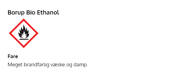 Borup Bio Ethanol brandfare-symbol Advarselssymbol for meget brandfarlig væske og damp