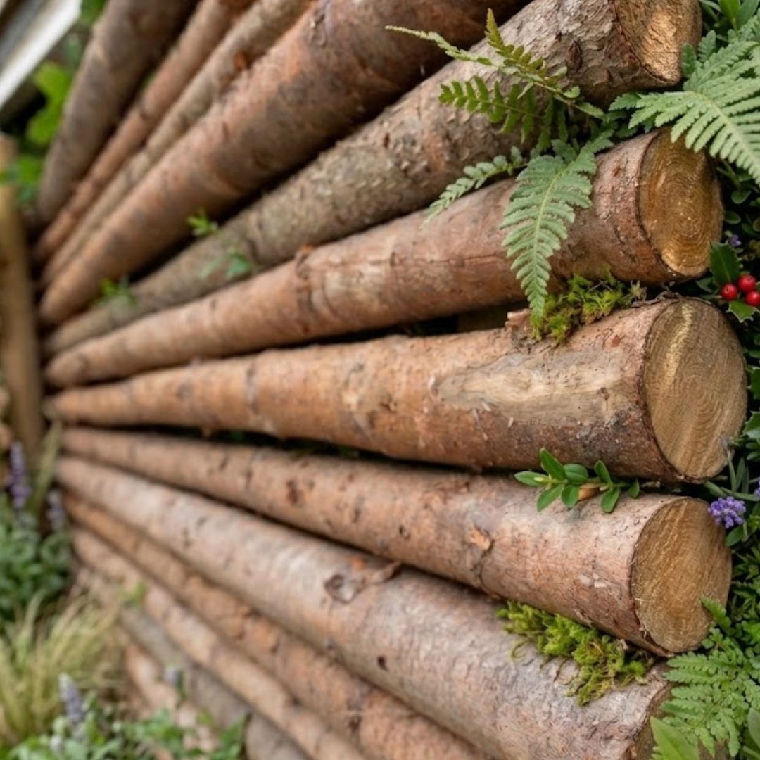 Granrafter med bark, længde 220 cm, ca. Ø4-7 cm (målt midt på raften). Uden spids. Velegnet til hegn og haveprojekter. Producent: BMB.