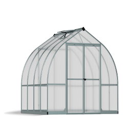 Drivhus Bella 6 m² sølv Palram - klokkeformet aluminium med dobbeltvæggede polycarbonatpaneler Drivhus Bella 6 m² i sølv fra Palram, 2,4 m bredt klokkeformet design med dobbeltdør, rustfri aluminiumsramme, UV-beskyttede dobbeltvæggede polycarbonatpaneler og galvaniseret stålbase