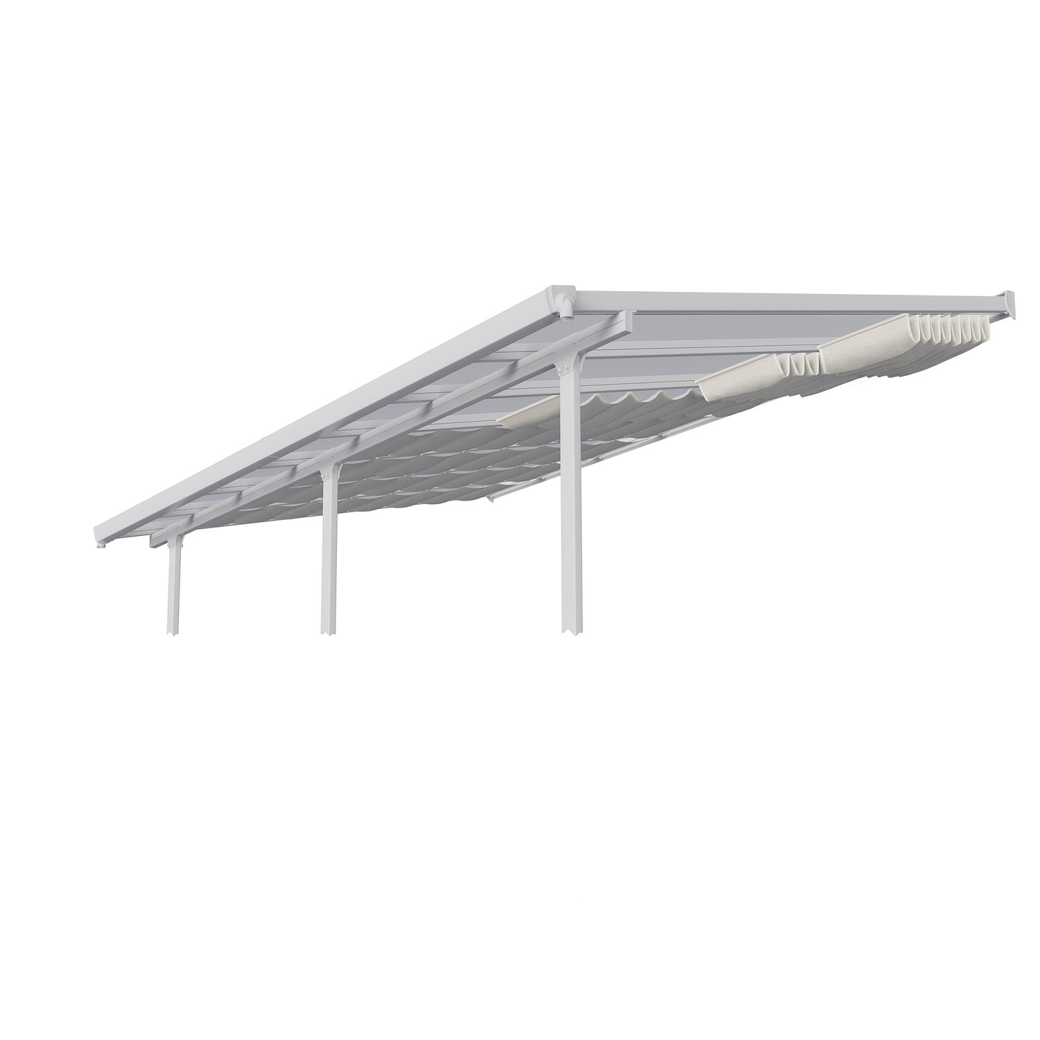 Hvid pergola med justerbart solsejl Hvid pergola med skydeligt solsejl til terrassen