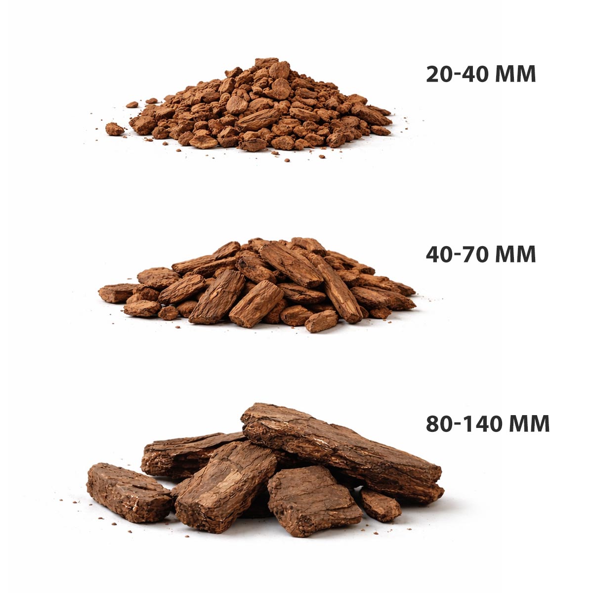 Pinjebark 20-40 mm i 50 liters pose fra BMB, naturbrun dekorativ bark til bunddække, hæmmer ukrudt, bevarer jordfugtighed og kræver minimal vedligeholdelse