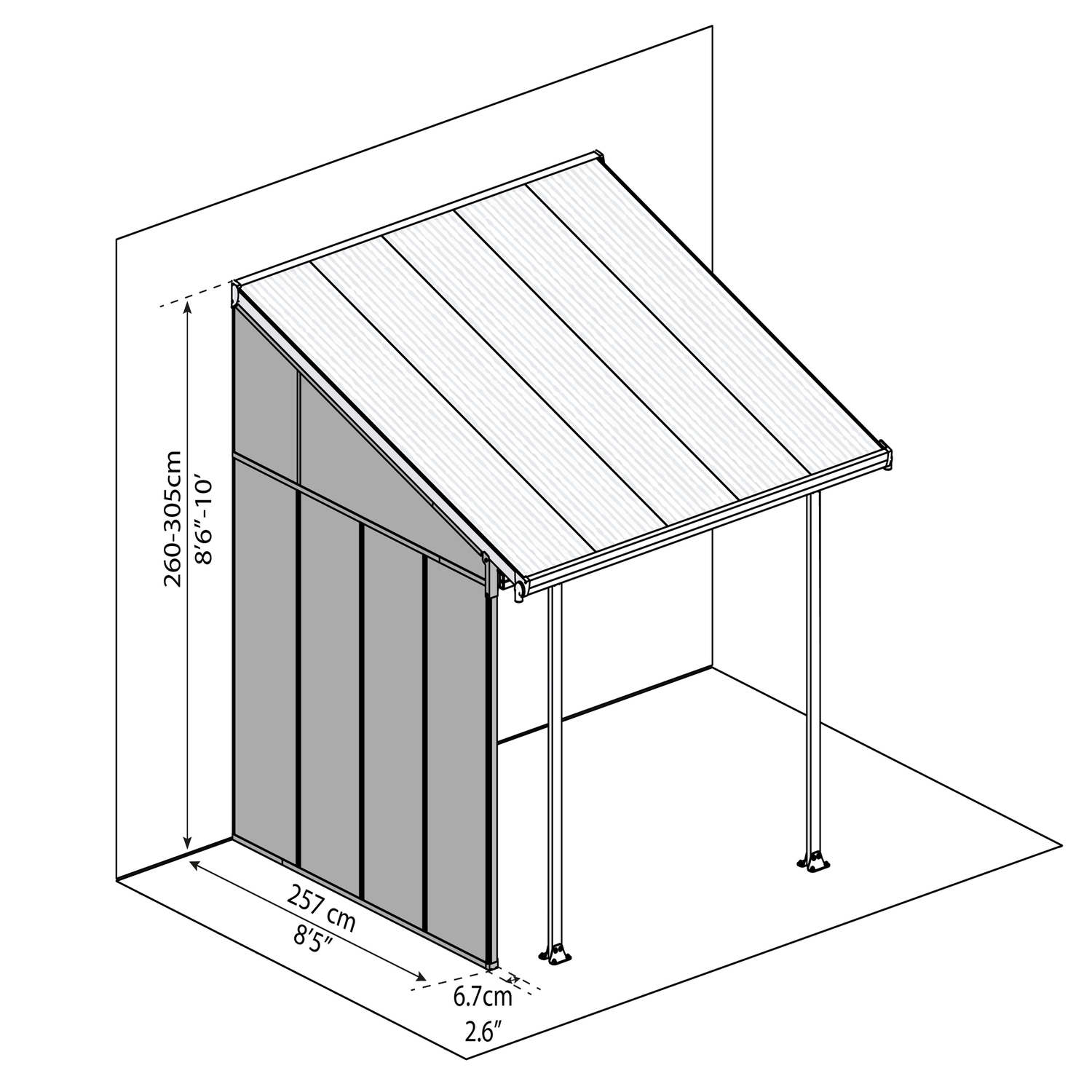 Sidevæg til terrasseoverdækning 257 cm Illustration af sidevæg til terrasseoverdækning 257 cm