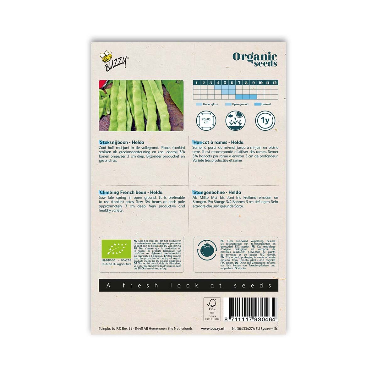 Buzzy Organic Seeds til klatrende grøn bønne Helda