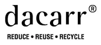 dacarr-logo i sort på hvid baggrund med slogan 'Reduce • Reuse • Recycle'
