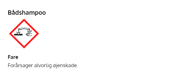 Bådshampoo med ætsningsfare piktogram GHS faresymbol for ætsende bådshampoo