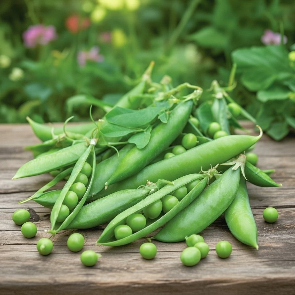 Ærtefrø Vidor - tidlig sort med sød smag, høj 80 cm | Horti Tops Friske grønne ærter i bælge, sorten 'Vidor' – tidlig, ca. 80 cm høj, sød smag og godt udbytte. Velegnet til rå spisning, salater, puré, wok eller suppe. Sås på friland marts-maj. Horti Tops.