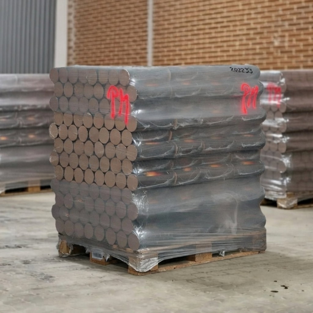 Deluxe Bøgebriketter Premium Plus 960 kg - hårdt pressede briketter af rent bøgetræ fra BMB, lav aske og høj varme Palle med Deluxe Bøgebriketter Premium Plus 960 kg fra BMB pakket i plast, hårdt pressede bøgebriketter af bøgesavsmuld, ca. 4500 kcal/kg brændværdi og under 0,9% aske