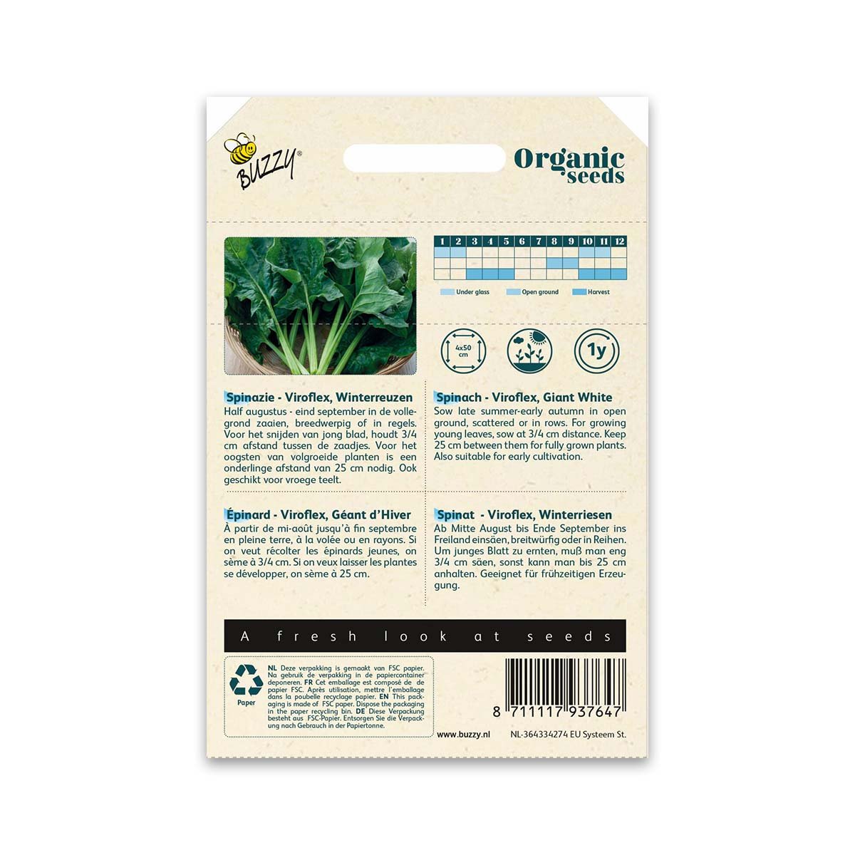 Buzzy Organic Seeds pose med Viroflex spinatfrø