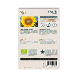 Øko solsikkefrø Sunspot fra Buzzy Buzzy Organic Seeds solsikkefrø Sunspot, bagside