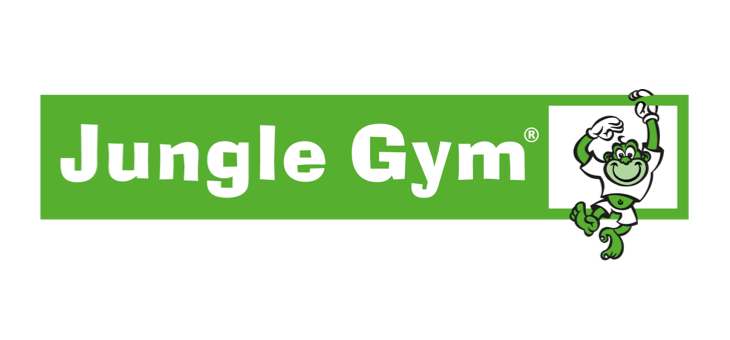 Jungle Gym logo på grøn baggrund med hvid tekst og en legende abe i højre side