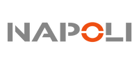 Napoli-logo i grå og orange med moderne geometrisk typografi