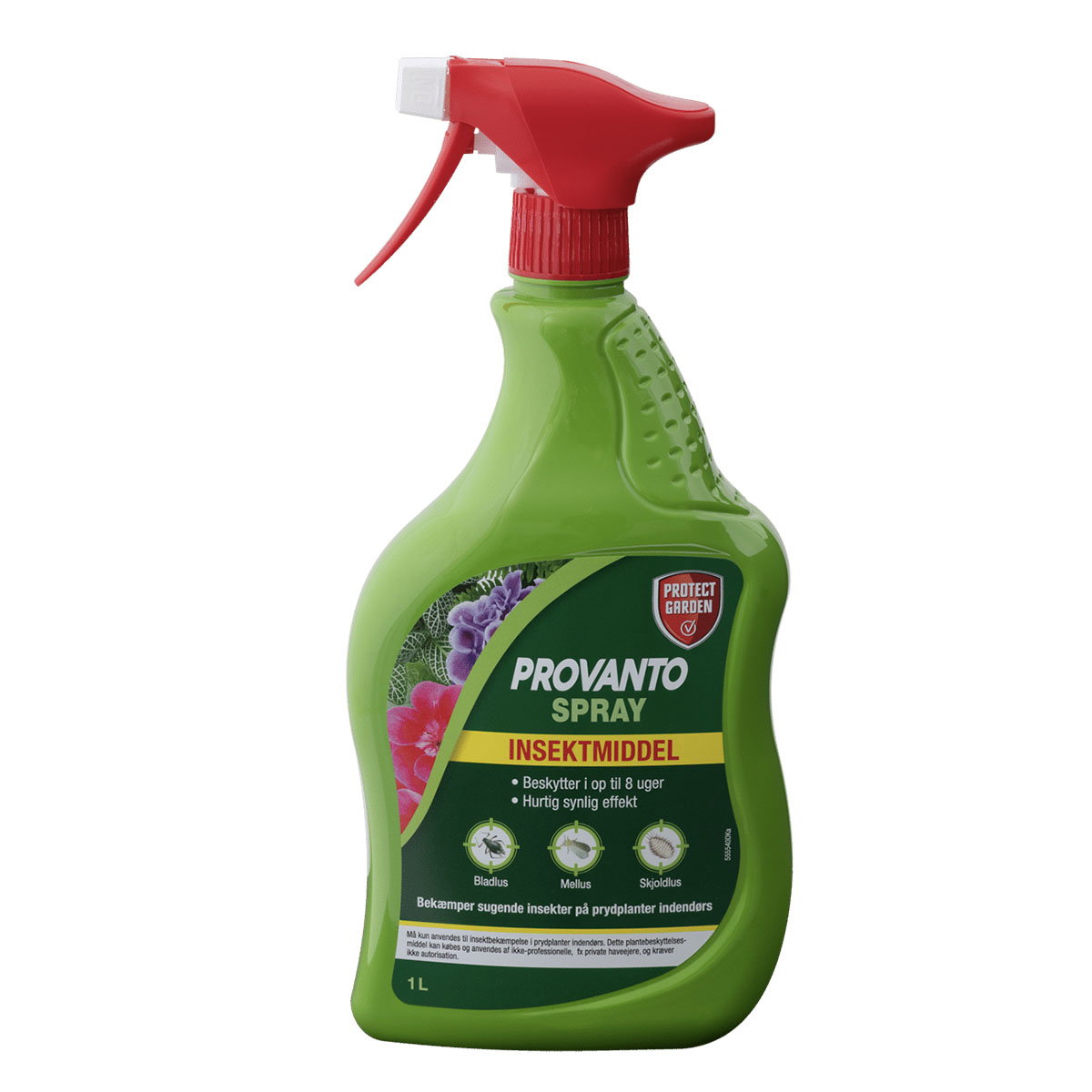 Provanto Insektsspray 1 liter flaske med rødt sprøjtedysse og grøn flaske, Trim insektmiddel klar til brug til bekæmpelse af bladlus, mellus og skjoldlus på indendørs og udendørs planter