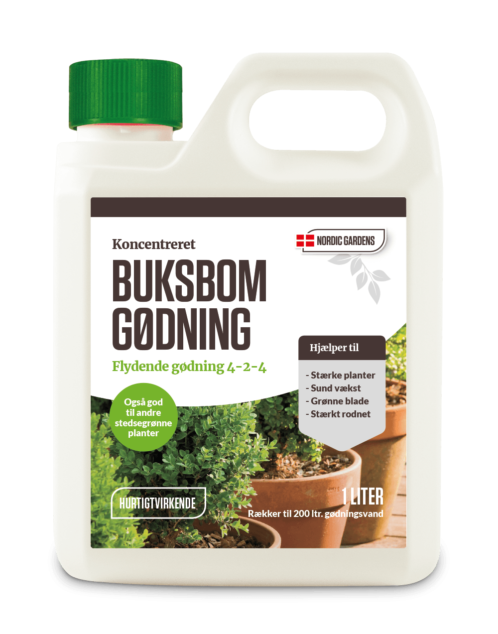 Koncentreret flydende buksbomgødning 1 liter Nordic Gardens buksbomgødning til stærke, grønne planter