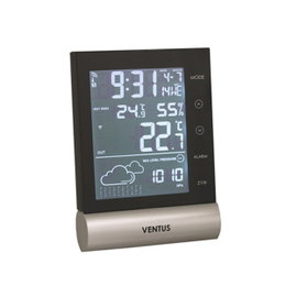 VENTUS digital vejrstation med display Sort VENTUS digital vejrstation med temperatur og ur