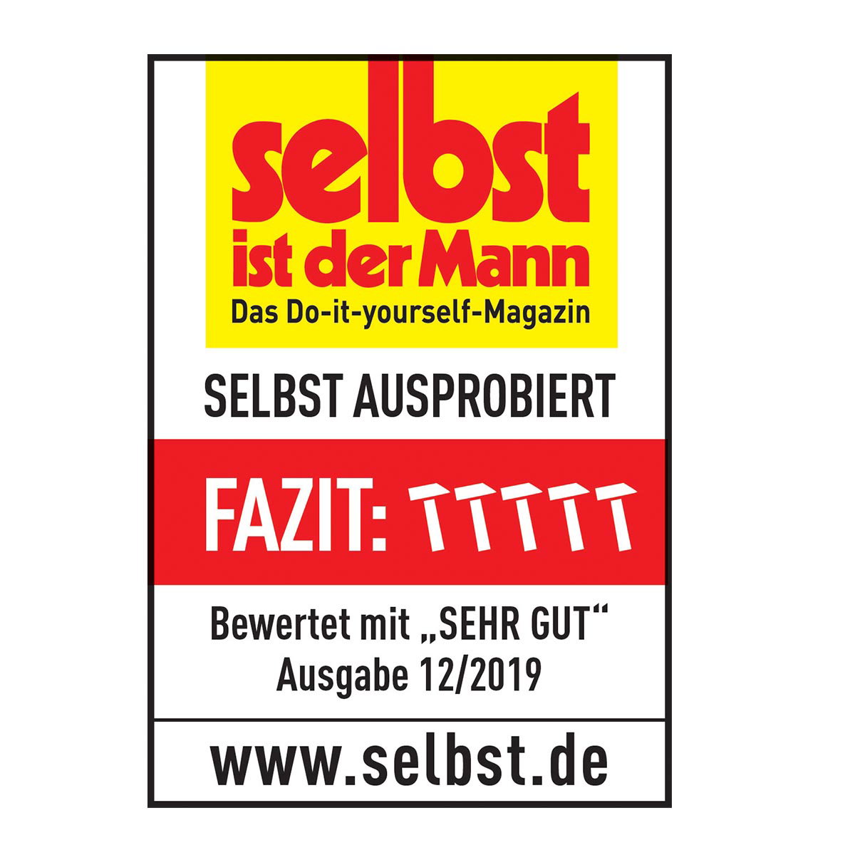 Testmærke fra magasinet 'selbst ist der Mann' – 'SELBST AUSPROBIERT' med FAZIT: vurderet 'SEHR GUT' (udgave 12/2019) for Freund sneskaber alu/plast grøn 136 cm, ribbeforstærket blad og aluminiumskant