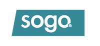 Sogo-logo med hvid tekst på turkis baggrund