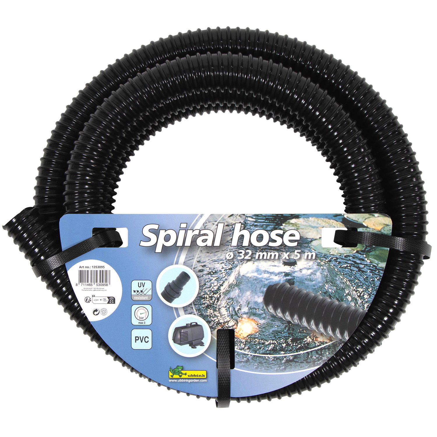 Sort PVC spiralslange 32 mm 5 m til pumpe og havedam