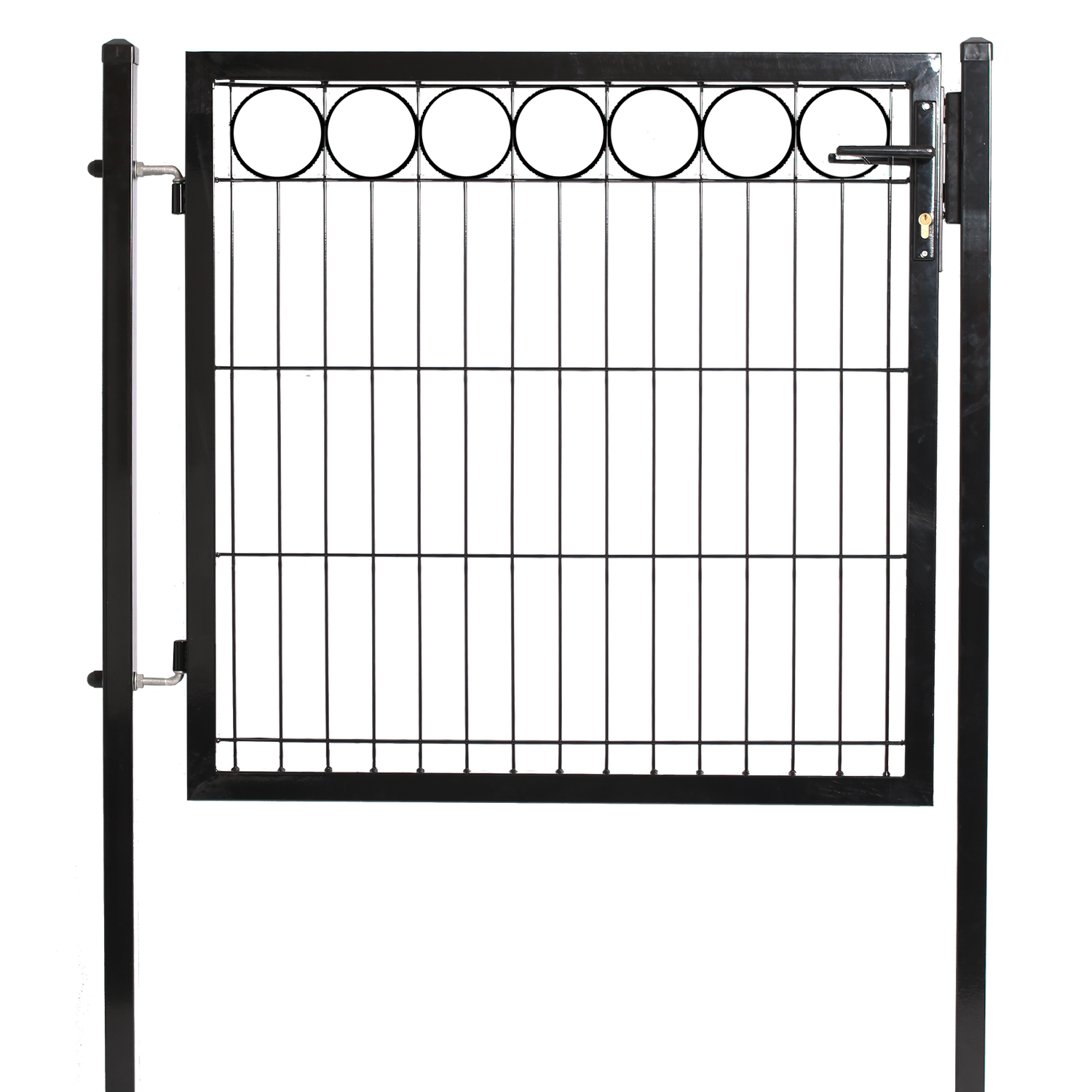 Låge for panelhegn med deko "O", 1000 x 1000 mm inkl. stolper, sort - 111-405