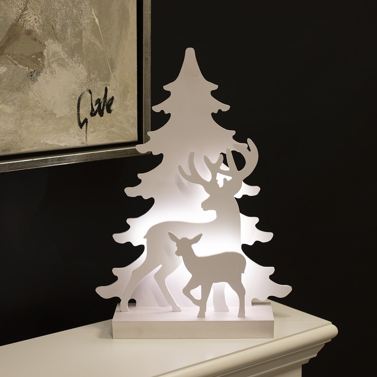Dekorativ hvid LED-julelampe med rensdyr