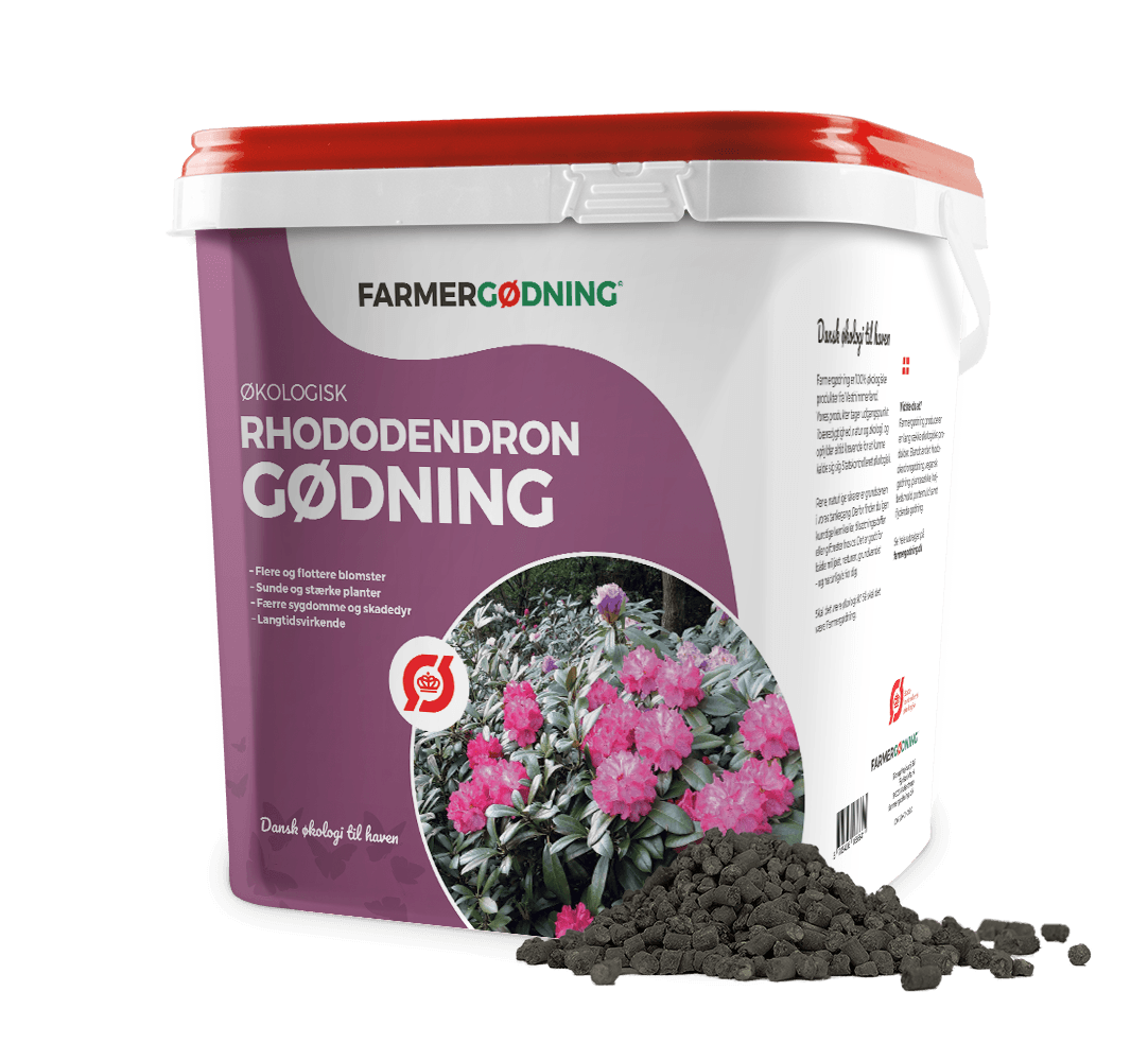 Spand med økologisk rhododendron gødning til haven
