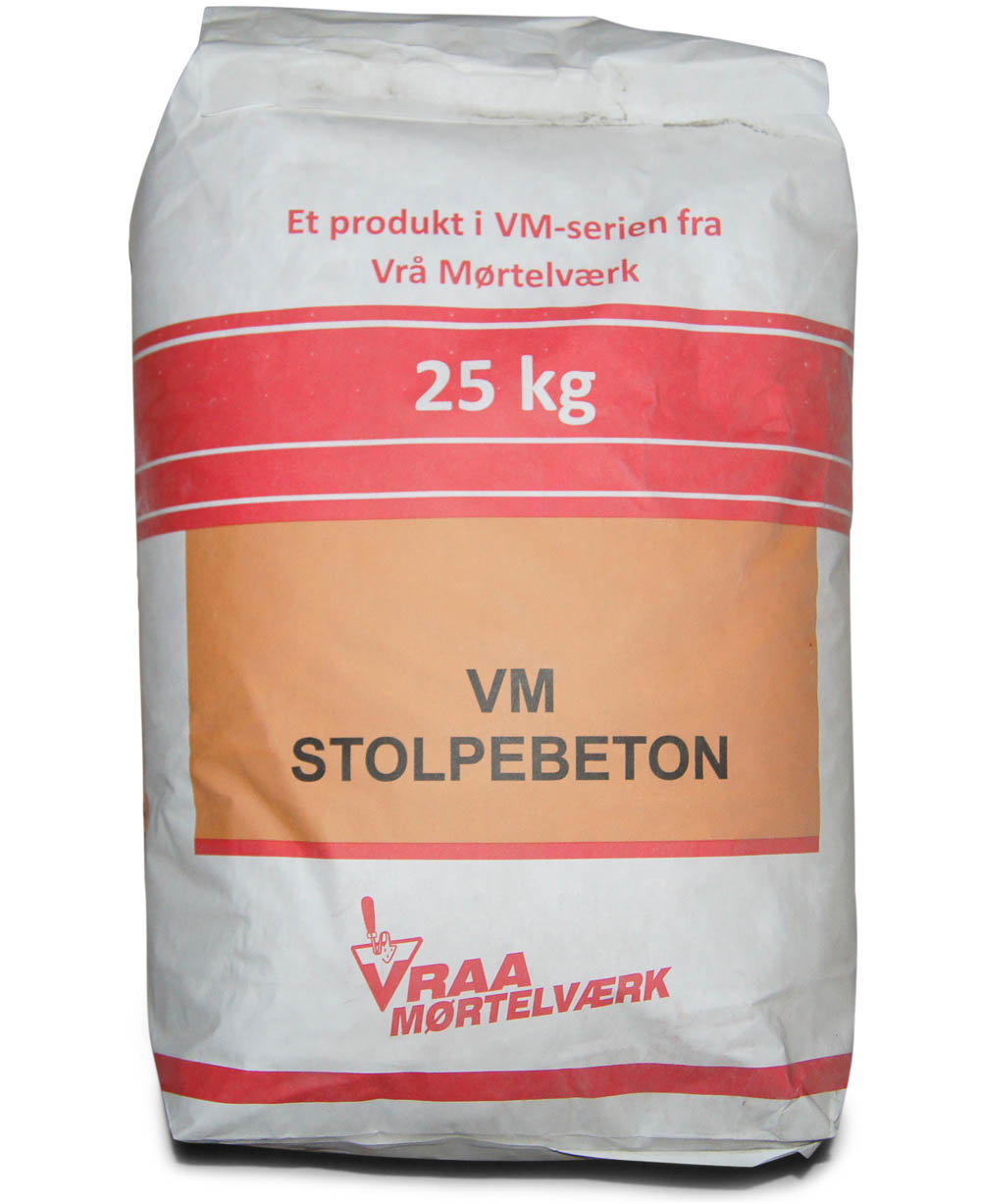 Sæk med VM stolpebeton 25 kg fra Vraa Mørtelværk