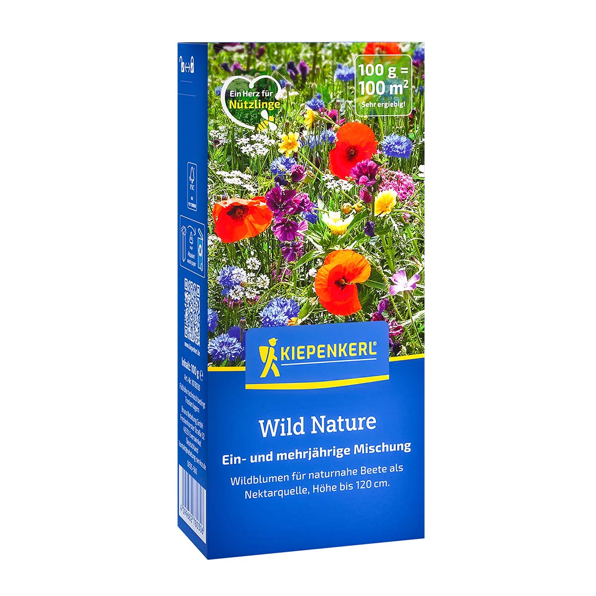 Pakke med Kiepenkerl Blomsterblanding Vild natur til 100 m²; farverigt billede af vilde blomster (valmue, kornblomst m.fl.); et- og flerårig blanding, højde op til 120 cm, insektvenlig