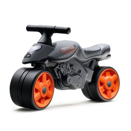 Street Champion motorcykel m/EVA hjul - sort | FALK børnemotorcykel 1-3 år, genanvendelig plast Sort Street Champion børnemotorcykel fra FALK med lydløse orange EVA-hjul, robust fransk genanvendelig plast, designet til balance og motorik for 1–3 årige