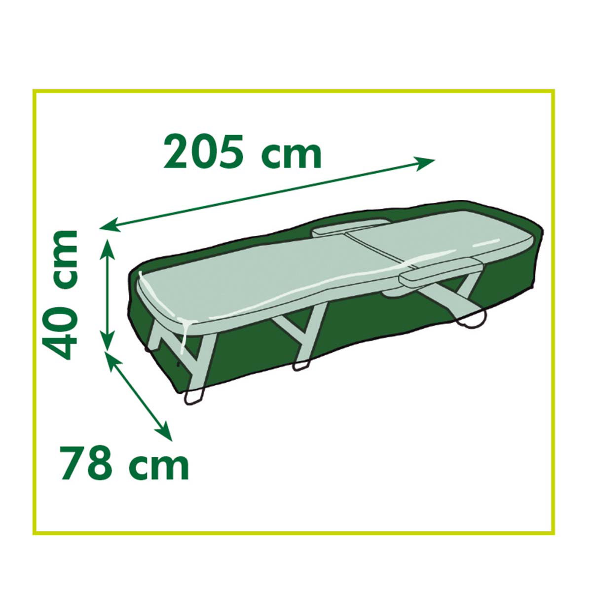 Beskytter til solseng 205x78x40 cm Grøn overtræk til solseng 205x78x40 cm