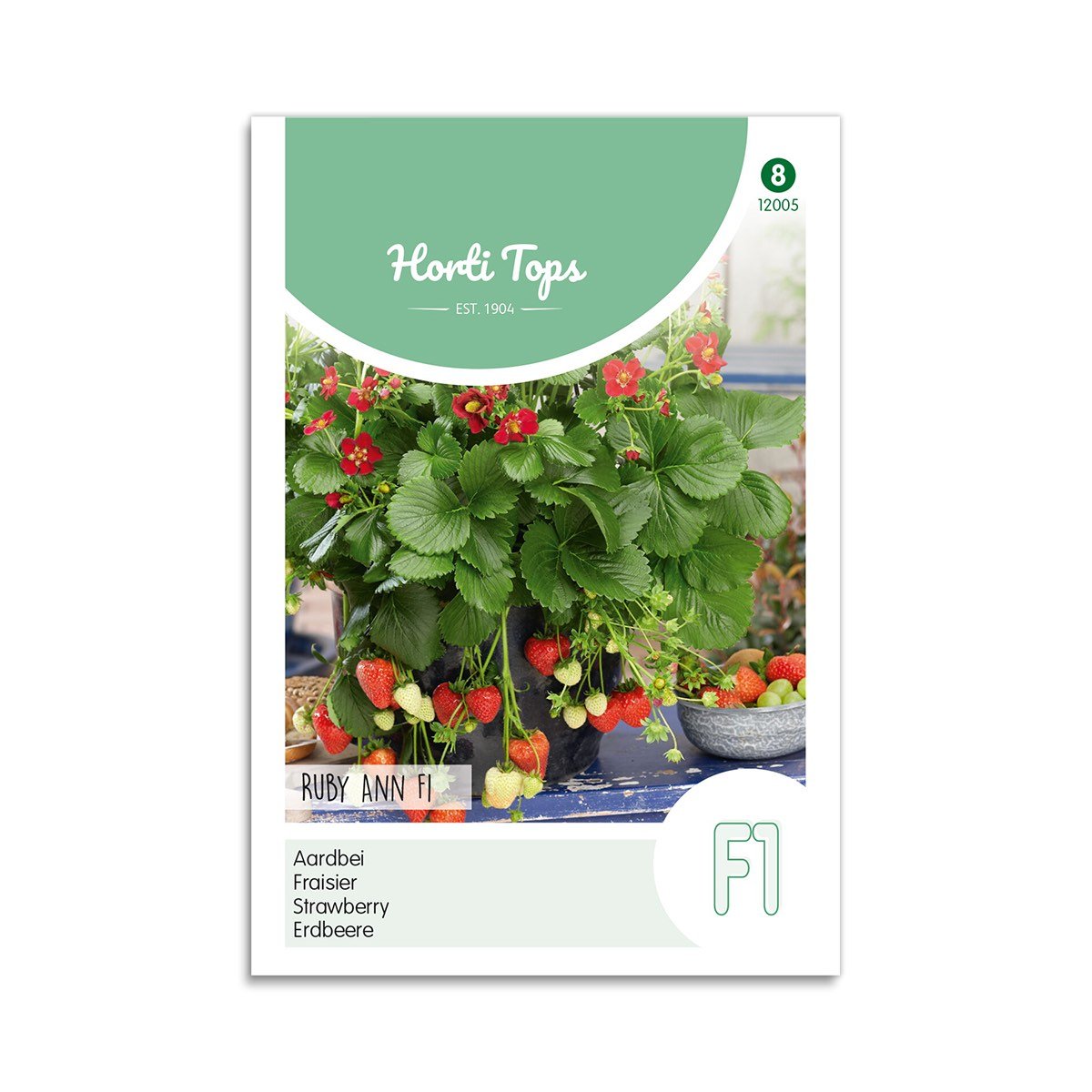Horti Tops jordbær Ruby Ann F1 frø Frøpose med Horti Tops Ruby Ann F1 jordbærplante