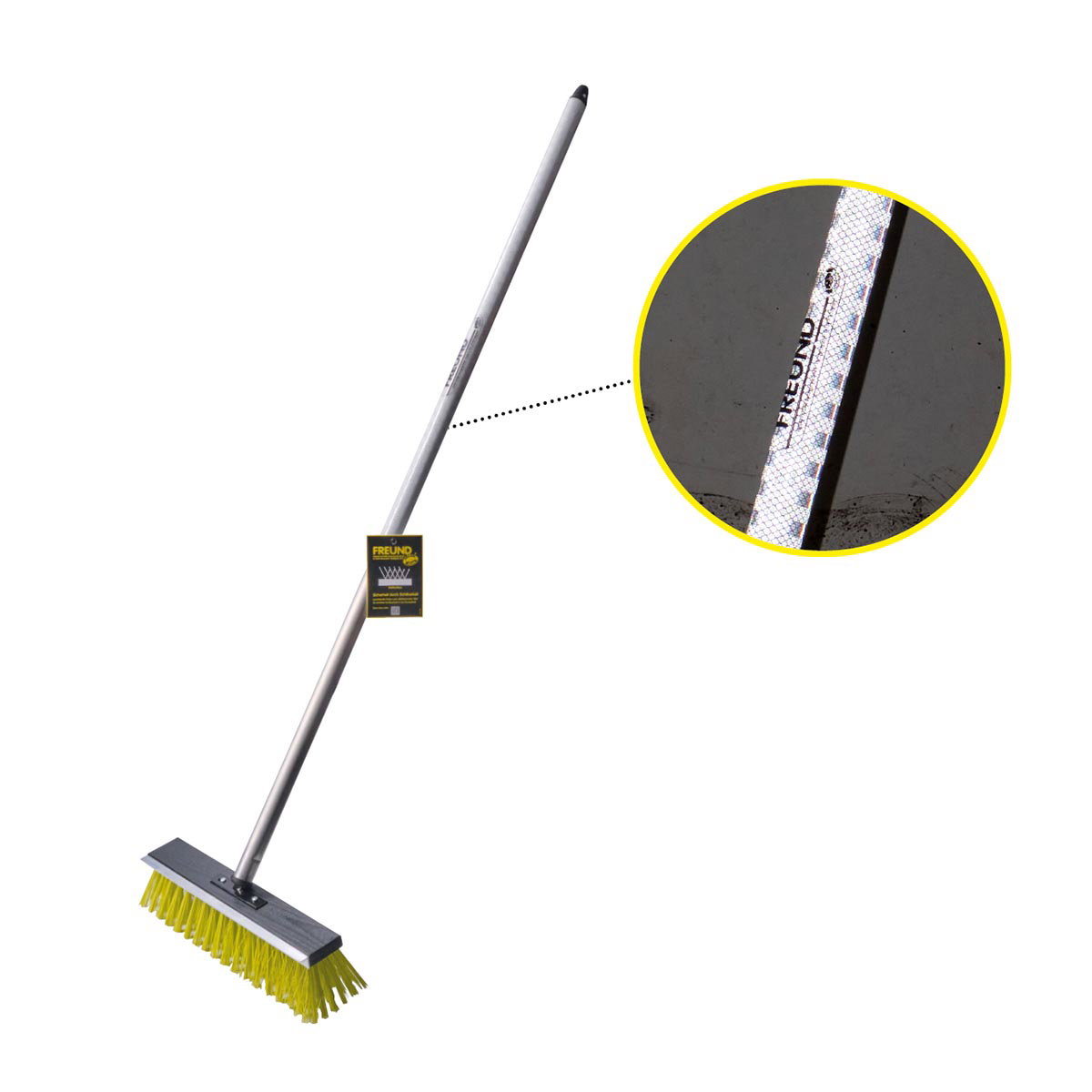 Freund Gadekost Pro 150 cm – professionel sne- og gadekost med træblok, neon-gule børster og refleks Freund Gadekost Pro 150 cm fra Freund Victoria – robust sne- og gadekost med træblok, neon-gule Elaston-børster, integreret skrabekant, aluminiumsskaft med refleksfilm og D-greb til sikker og synlig vintervedligeholdelse