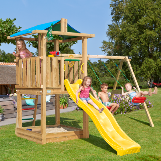 Jungle Gym Hut legetårn komplet inkl. swing module xtra og rutschebane - 804-282NSX