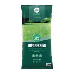 Billede af Holmebo Tørv Topdressing 40 L pose med grøn emballage, græsbillede og logo – topdressing sand til sund og jævn græsplæne, leveres som pakke 60 x 40 L