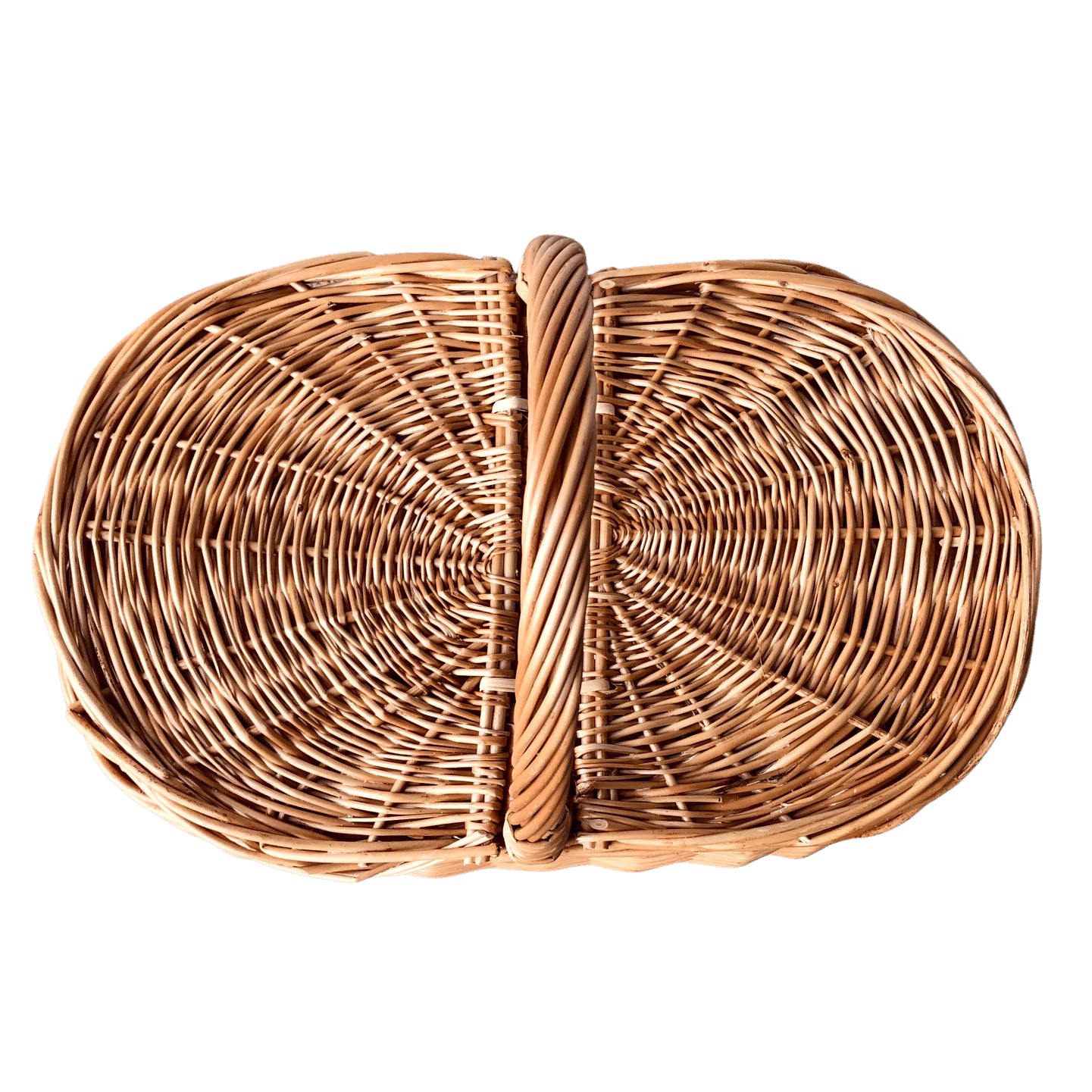 Oval flettet kurv i naturmateriale med bærehank
