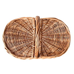 Oval fletkurv i naturflet med hank Oval flettet kurv i naturmateriale med bærehank