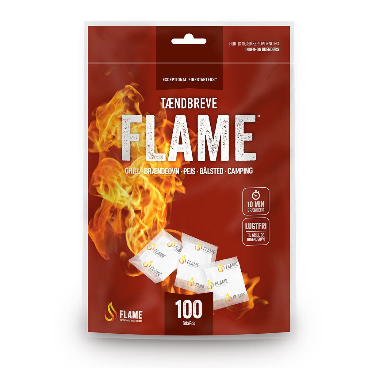 FLAME tændbreve til grill, pejs og brændeovn 100 stk