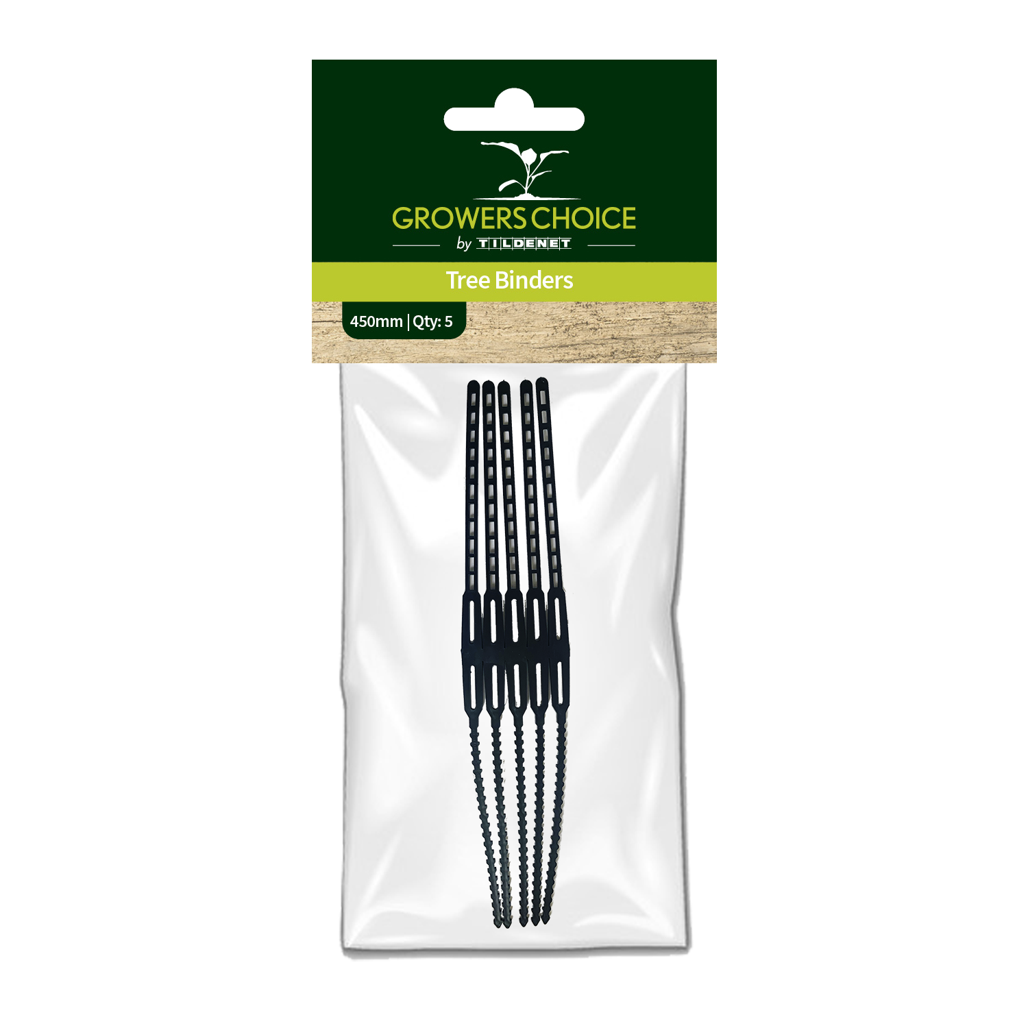 Pakke med 5 Growers Choice træbindere 450 mm