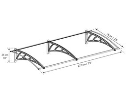 Dørskærm 237x76x25 cm i buet design Tegning af buet dørskærm 237x76x25 cm med mål