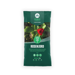 Grøn pose Holmebo rosenjord 40L med rød rose