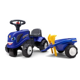 Blå New Holland legetraktor med vogn Blå New Holland gåtraktor til børn med trailer