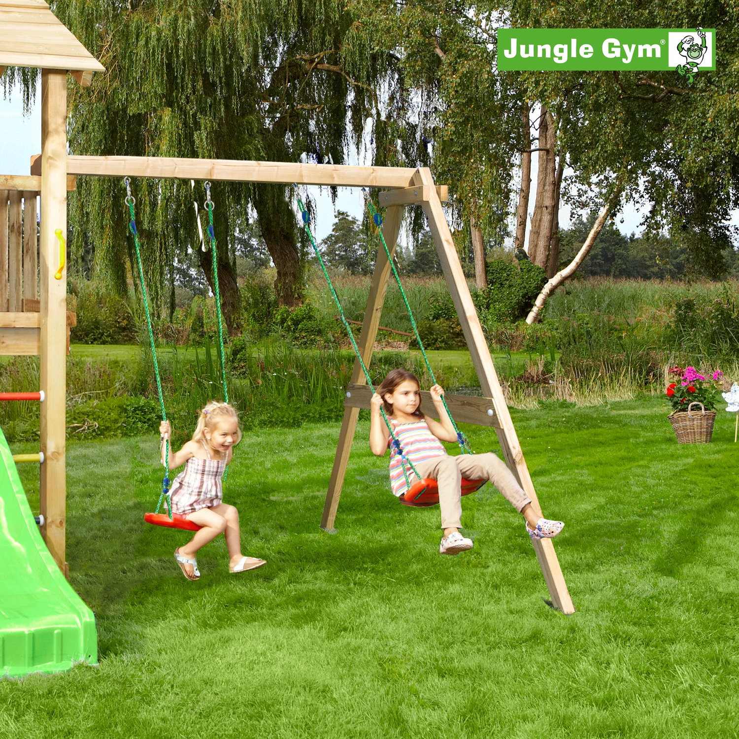 Jungle Gym gyngestativ til haven Jungle Gym dobbelt gynge i træ til børn