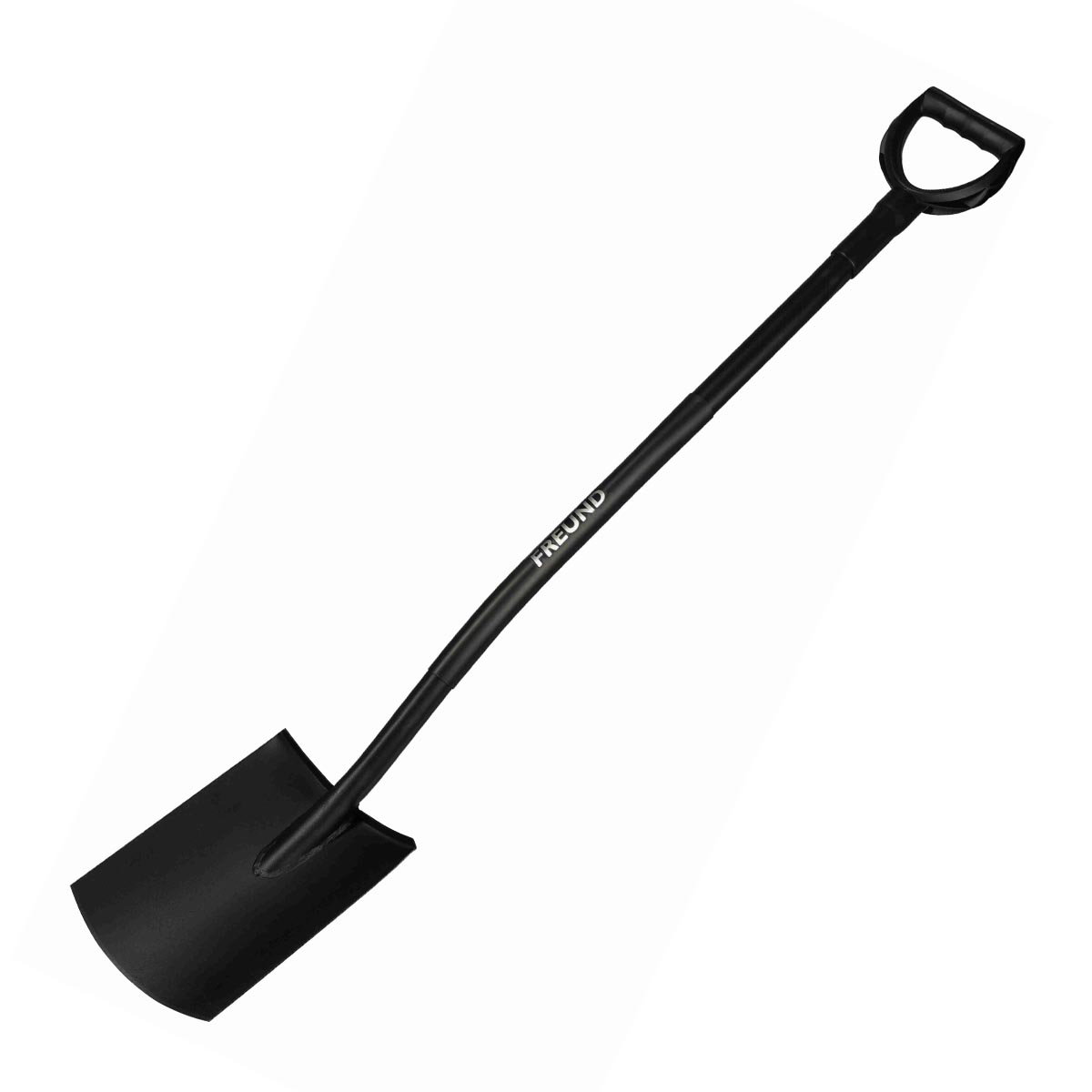 Sort Freund flad havespade med 29×19 cm lige klinge, 123 cm længde, stålskaft, trædeflade og komfortabelt plast D-greb - Freund Victoria