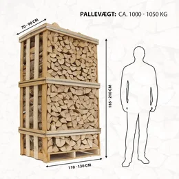 Brændetårn på palle med mål og vægtangivelse