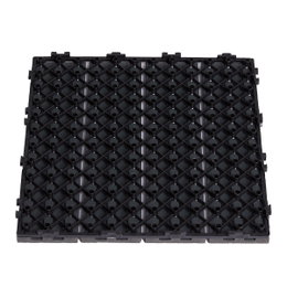 HORTUS terrasseflise komposit 30x30 cm 4-pak, antracitgrå – holdbar træstruktur til terrasse Underside af HORTUS terrasseflise i komposit 30x30 cm (4-pak), antracitgrå, med klikkanter og ribbet struktur for dræning og stabilitet
