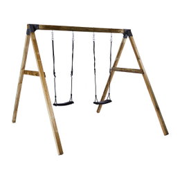 Gyngestativ med 2 sorte gyngesæder NORDIC PLAY Active – robust PEFC-træ A-ramme NORDIC PLAY Active gyngestativ med to sorte gyngesæder, holdbar PEFC-certificeret træramme i A-design og galvaniserede metalbeslag