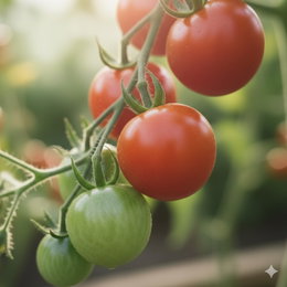 Økologisk Cerise cherrytomat frø - Buzzy Organic | Søde cherrytomater til drivhus og friland Grønne og modne røde Cerise cherrytomater på gren - økologiske cherrytomatfrø fra Buzzy Organic, velegnet til salater og snacking, dyrkning i drivhus og friland