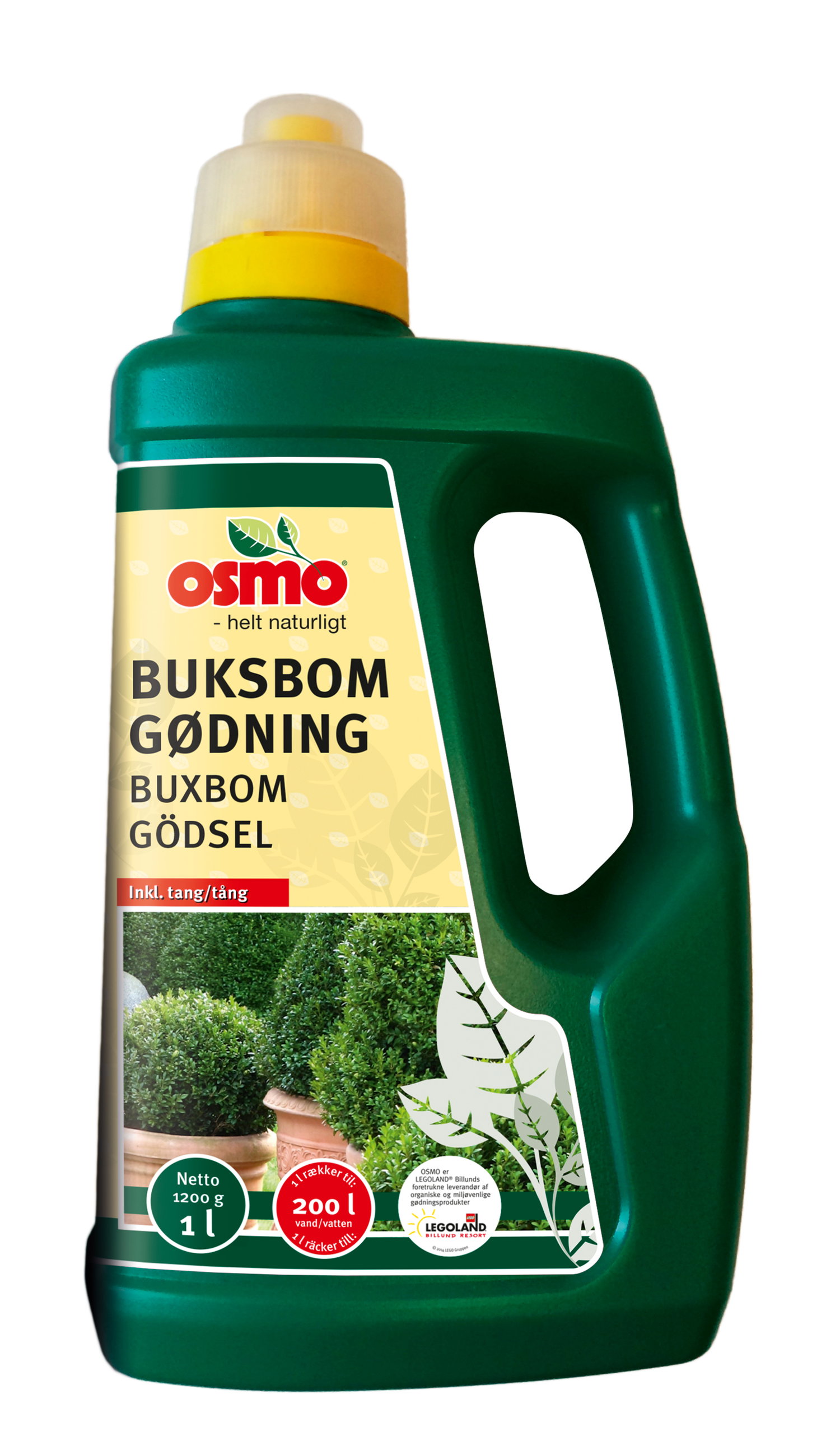 Grøn dunk med Osmo flydende buksbomgødning 1 liter