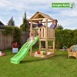 Jungle Gym legetårn med grøn rutsjebane Træ legetårn med rutsjebane og sandkasse i have